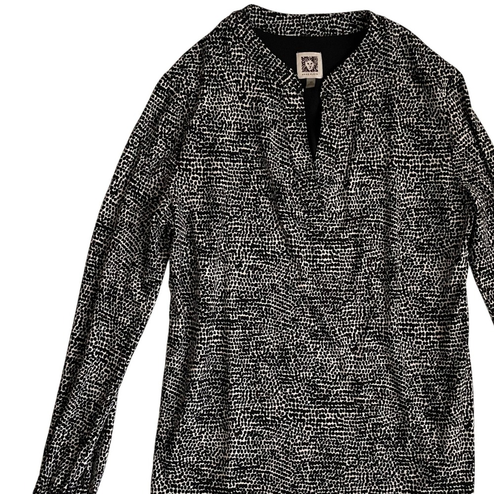 Anne Klein Black White Print Long Sleeve Blouse Top XS Extra Small